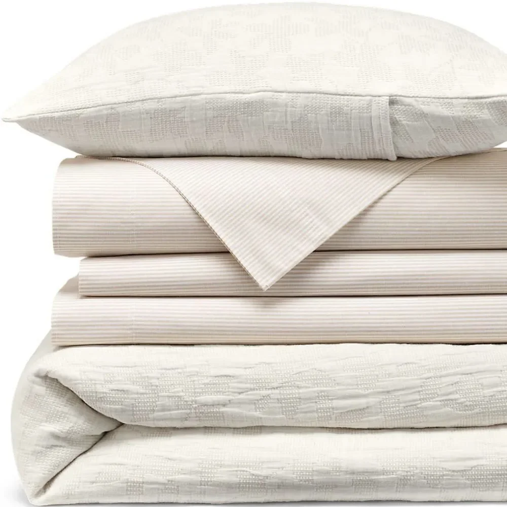 Land's End Textured Two tone Cotton duvet king light stone Stencil Floral King
